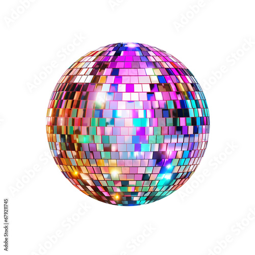 Pink Colorful Technicolor Retro 70s Disco Ball Isolated on Transparent Background PNG	