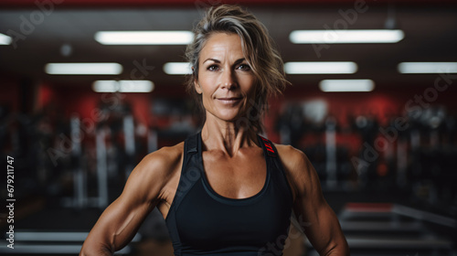 Energetic Mature Woman in Gym - Wellness and Fitness Lifestyle