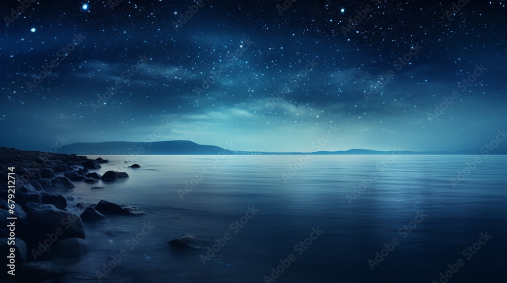 The sky and the sea at night Among the stars that shine brightly to be seen at night.