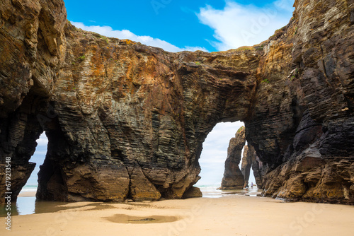 Natural rock arches Cathedrals beach, Playa de las Catedrales at Ribadeo, Galicia, Spain photo