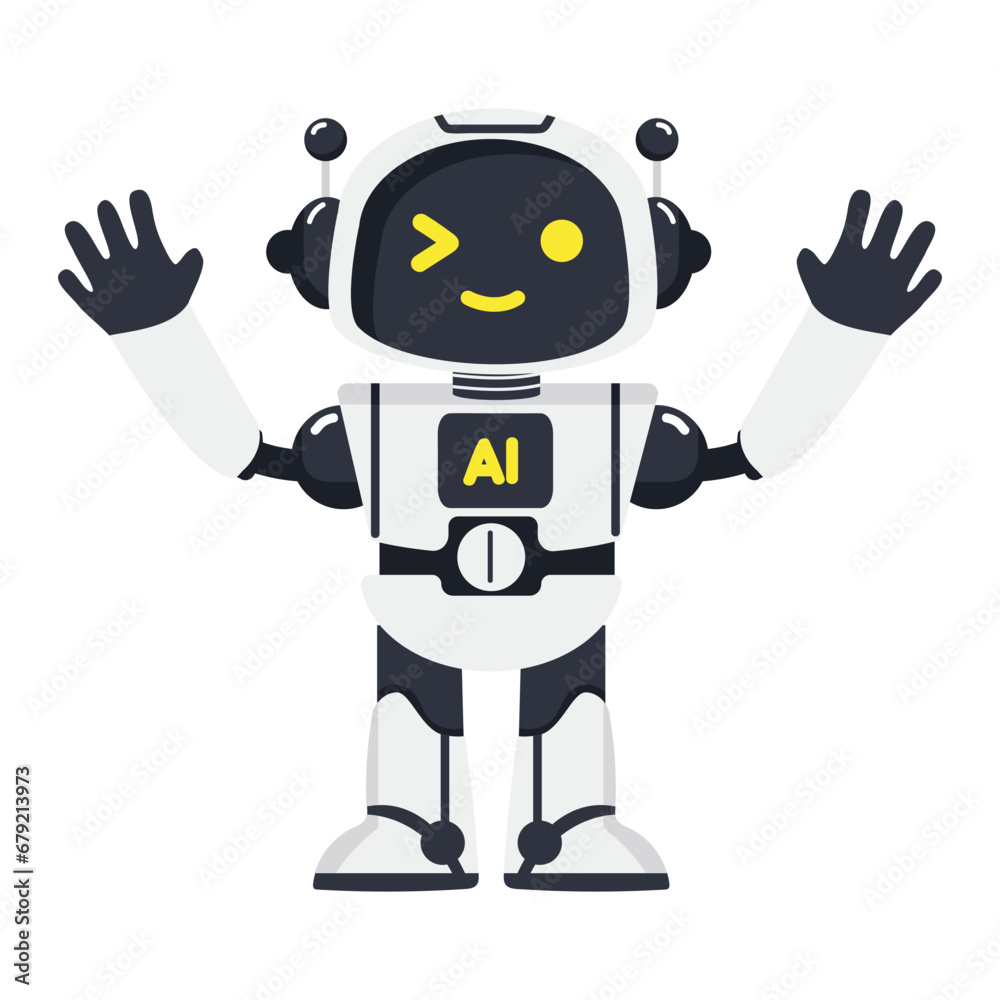 Fototapeta premium Cute Ai robot with empty blank white board