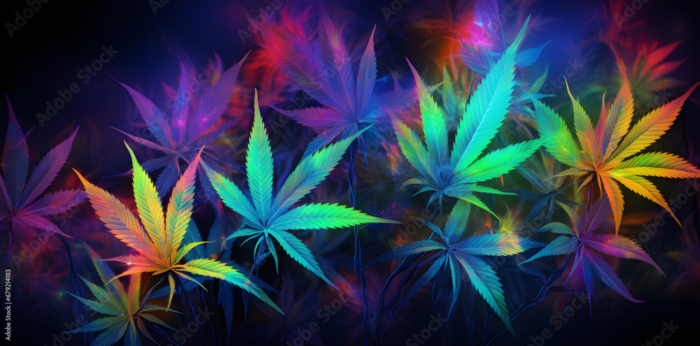 Cannabis neon colors leaf plants on dark background wallpaper Cannabis neon colors leaf plants on dark background wallpaper