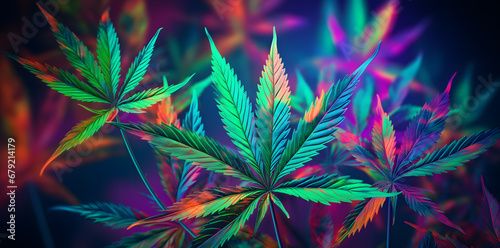 Cannabis neon colors leaf plants on dark background wallpaper