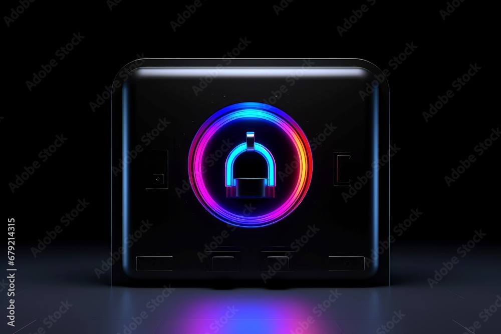 Abstract colorful neon padlock on black background Abstract colorful neon padlock on black background