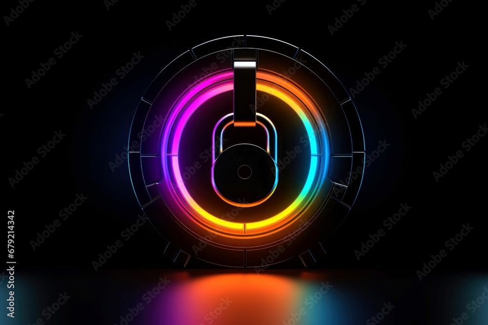 Abstract colorful neon padlock on black background Abstract colorful neon padlock on black background