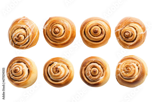 a collection of cinnamon rolls isolated on a transparent background, generative ai