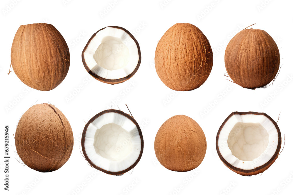 a collection of coconuts isolated on a transparent background, generative ai a collection of coconuts isolated on a transparent background, generative ai