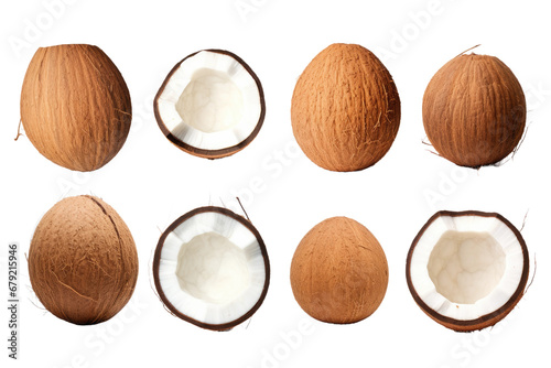 a collection of coconuts isolated on a transparent background, generative ai