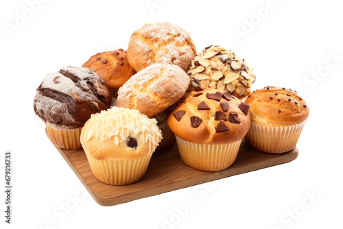 a collection of baked goods like muffins and scones isolated on a transparent background, generative ai