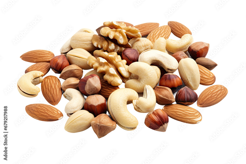 Φωτογραφία a collection of nuts isolated on a transparent background, generative ai