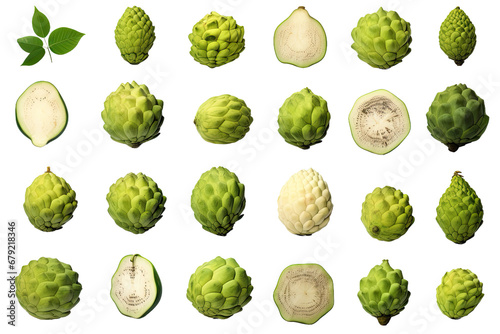 a collection of cherimoya isolated on a transparent background, generative ai photo