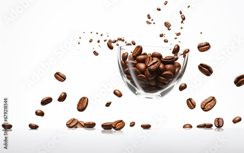 Coffee Beans in Flight Over white background, isolated