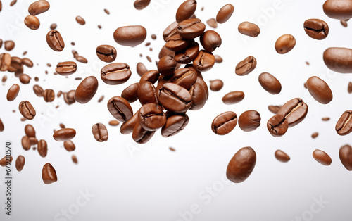 Coffee Beans in Flight Over white background  isolated