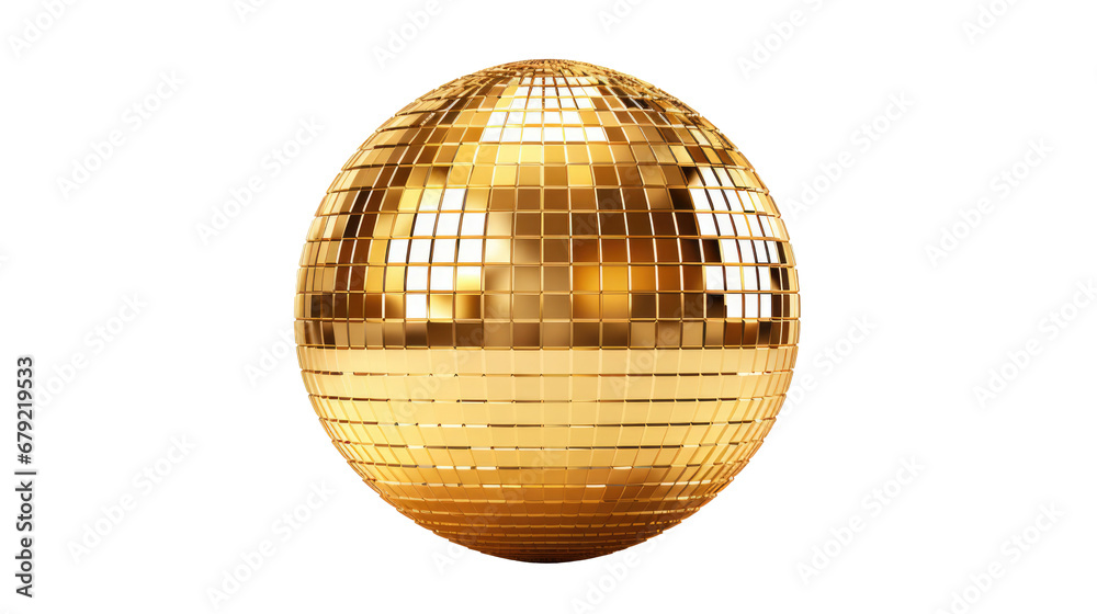 Fototapeta premium Golden disco mirror ball isolated on transparent background