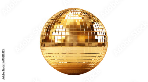 Golden disco mirror ball isolated on transparent background