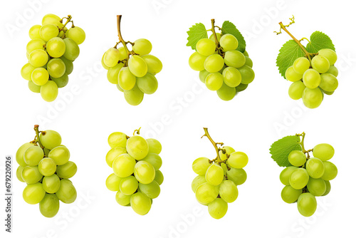 a collection of fresh green grapes isolated on a transparent background, generative ai