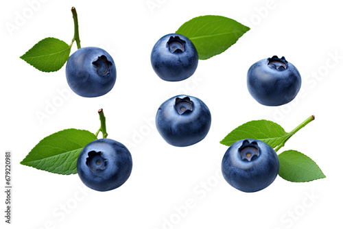 a collection of blueberries isolated on a transparent background, generative ai