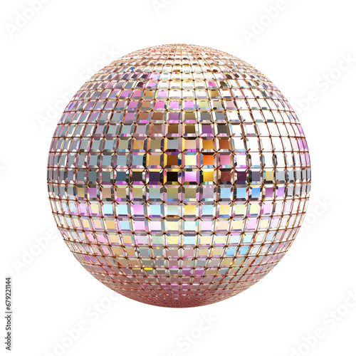 Golden Pink Retro 70s Disco Ball Isolated on Transparent Background PNG 