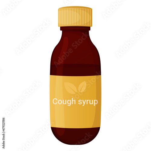 Cough medicine in a glass bottle isolated on white