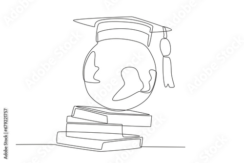 Books add insight into the world. International day of education one-line drawing