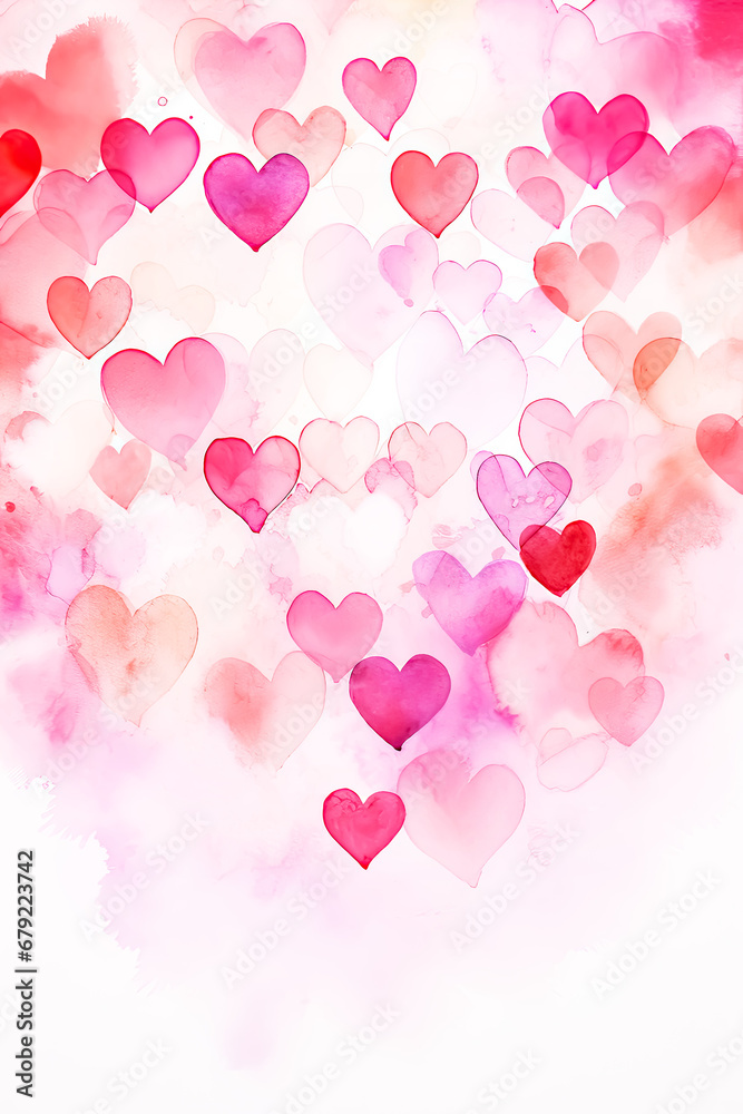 Watercolor Pink Heart Background, Romantic Valentines Day Digital Paper