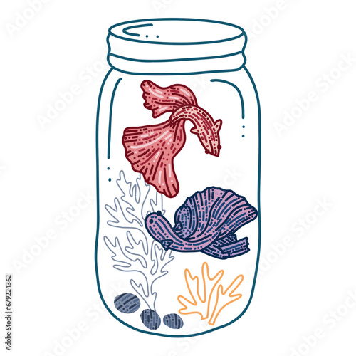 jar with fish and algae vector icon.