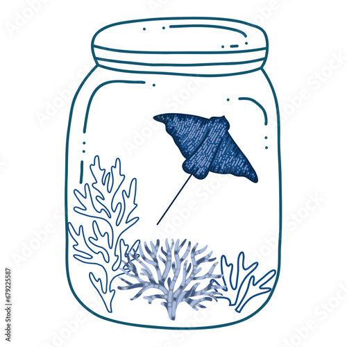 jar with fish and algae vector icon.