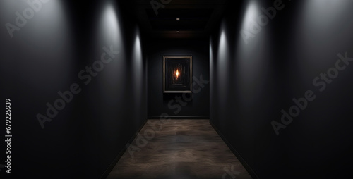 light in the dark, Interior design of a corridor with an empty photo frame. Generative Ai content
