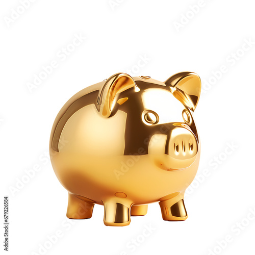 Gold piggy bank on transparent background, white background, isolated, icon material, vector illustration