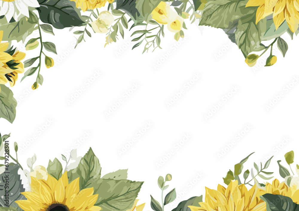 Elegant Sunflower Wedding Invitation. Botanical Sunflower Wedding Invite Design