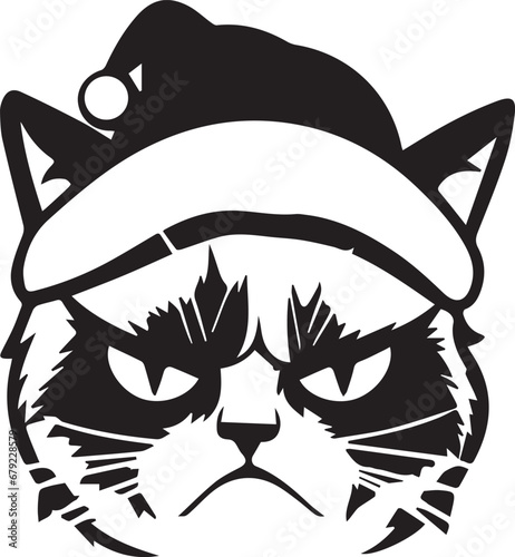 grumpy cat face with Christmas Santa hat