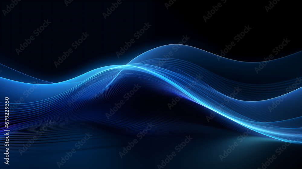 Blue glowing wavy line background. Abstract futuristic wallpaper technology sci fi concept.