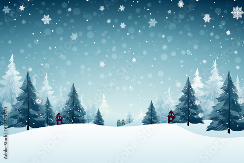 Panorama of winter evening forest. Banner or mockup. Congratulatory, New Year or Christmas landscape background. © serperm73