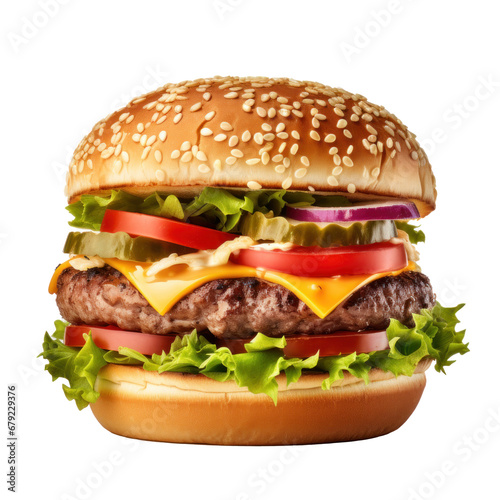 Cheeseburger isolated on transparent background. Generative Ai