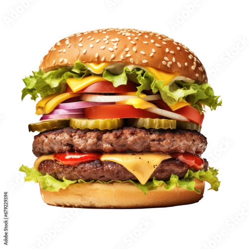 Cheeseburger isolated on transparent background. Generative Ai