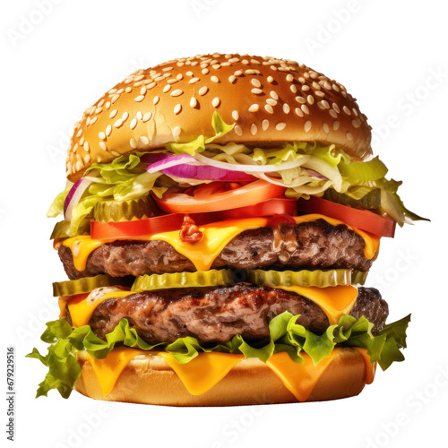 Cheeseburger isolated on transparent background. Generative Ai