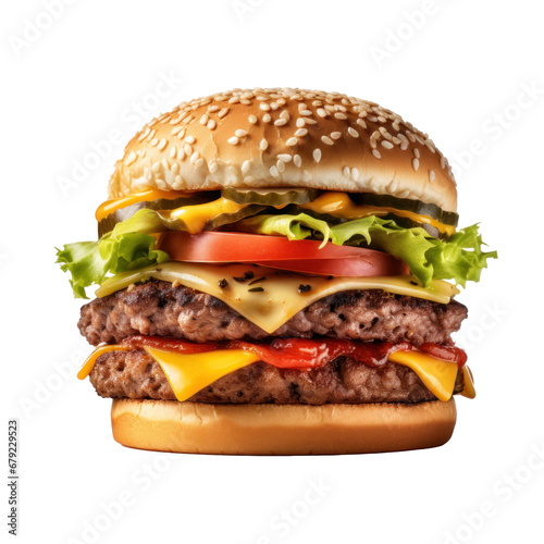Cheeseburger isolated on transparent background. Generative Ai