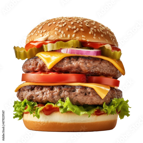 Cheeseburger isolated on transparent background. Generative Ai