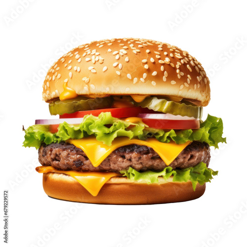 Cheeseburger isolated on transparent background. Generative Ai