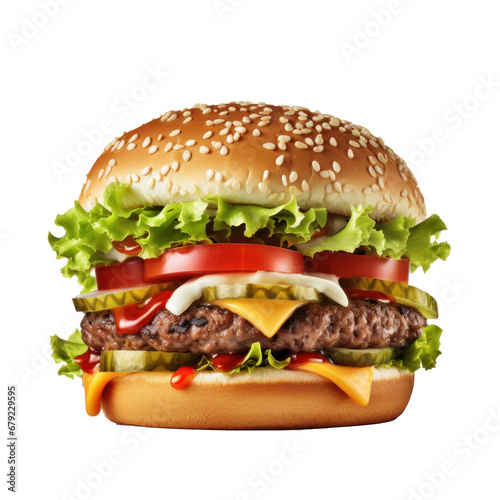 Cheeseburger isolated on transparent background. Generative Ai