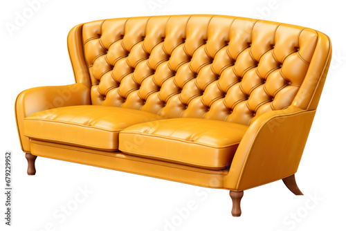 Mid century sofa isolated on transparent background. Generative Ai