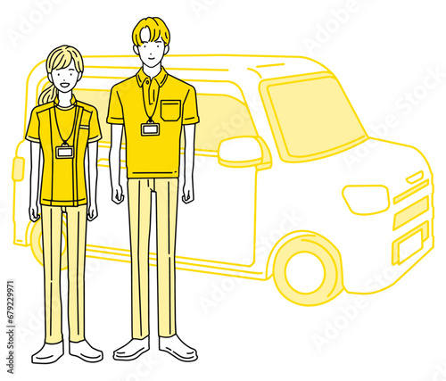 訪問診療車と訪問看護を行う医療従事者　男性＆女性