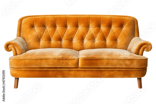 Mid century sofa isolated on transparent background. Generative Ai