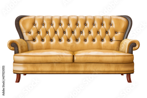 Mid century sofa isolated on transparent background. Generative Ai