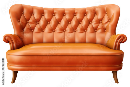 Mid century sofa isolated on transparent background. Generative Ai