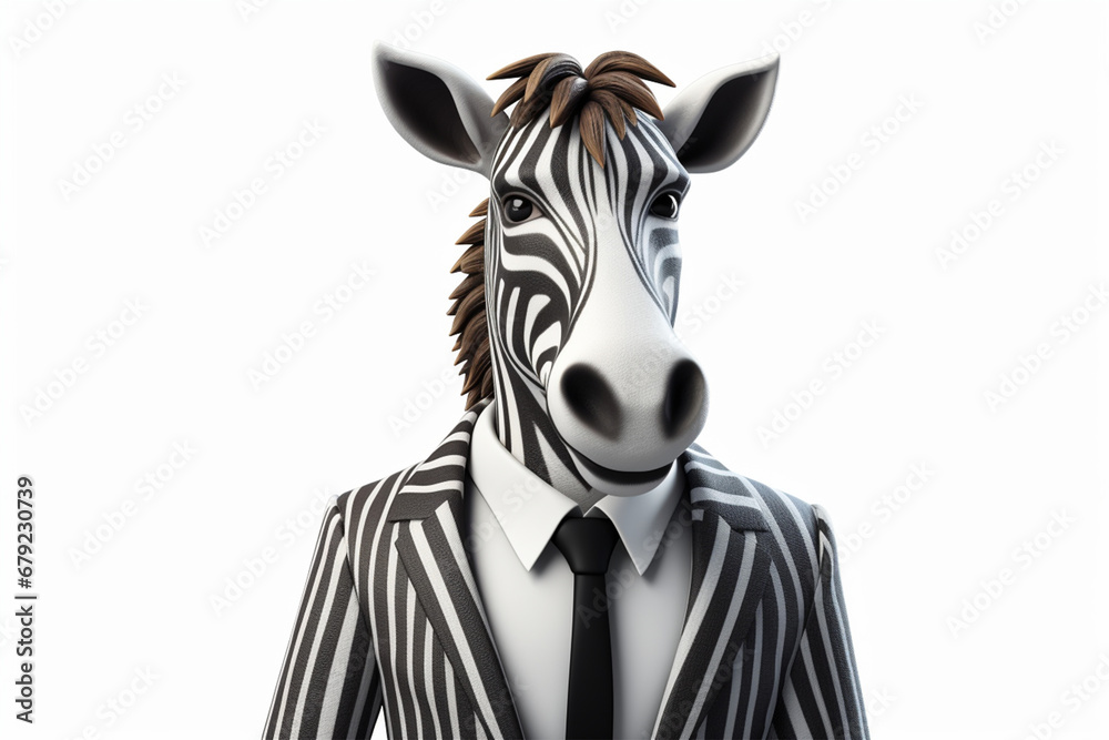3d character of a business zebra