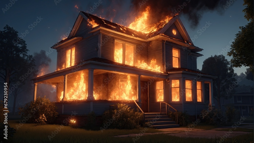 Fototapeta premium Big burning house