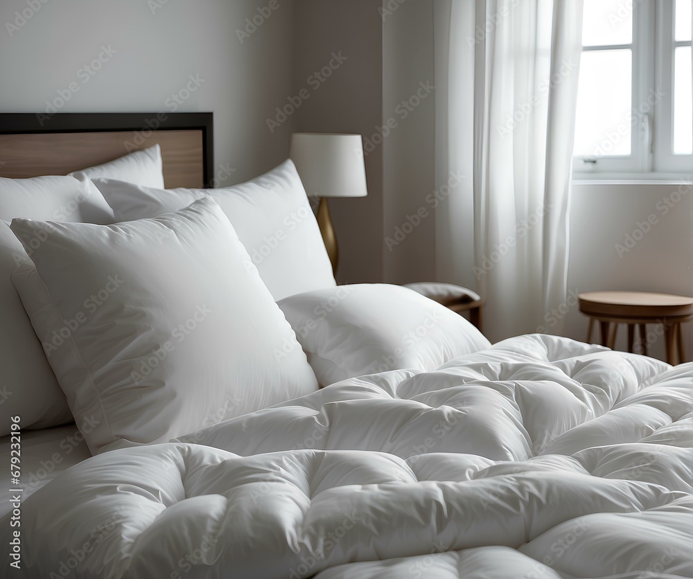 Obraz premium bed with pillows in the hotel room