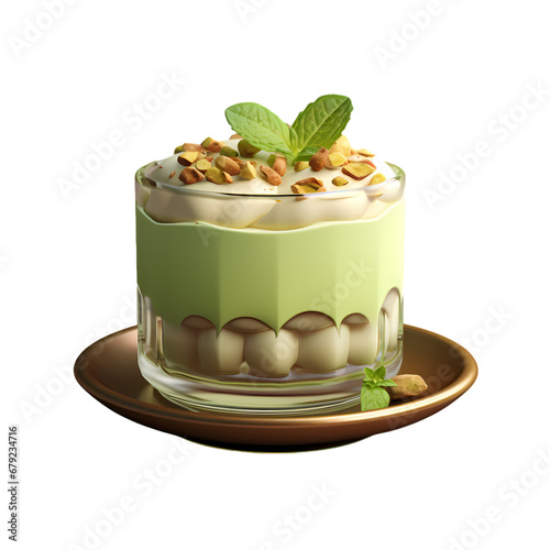 Pistachio pudding on transparent background, 3d vector, white background, isolated, icon material, vector illustration