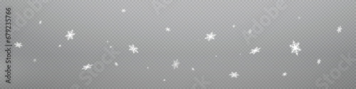 Snow and snowflakes on transparent background. Winter snowfall effect of falling white snow flakes and shining, New Year snowstorm or blizzard realistic backdrop. Christmas or Xmas holidays.	
